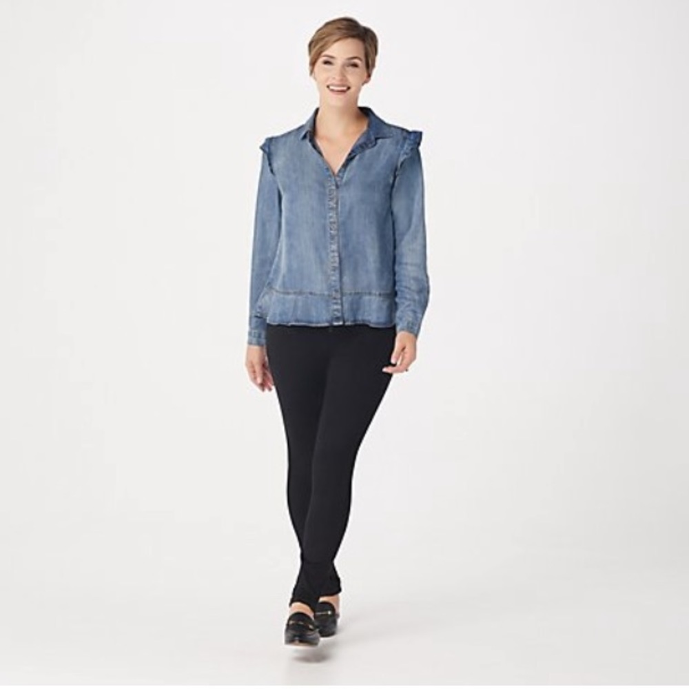 Side Stitch $135 Peplum Ruffle Button Front Top - Picture 2 of 6
